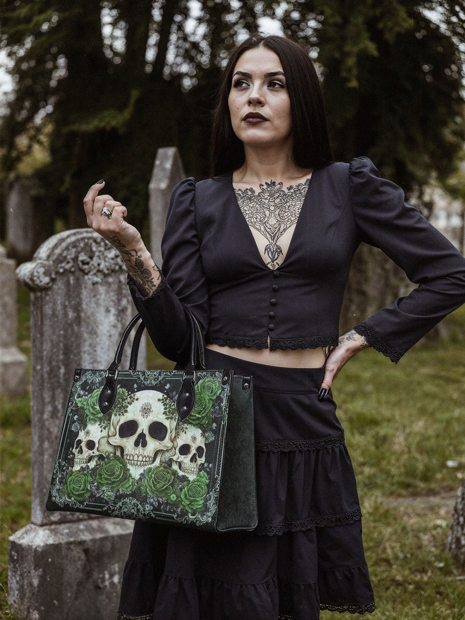 Bloodrose Poison Ivy - Black Interior - Leather Handbag