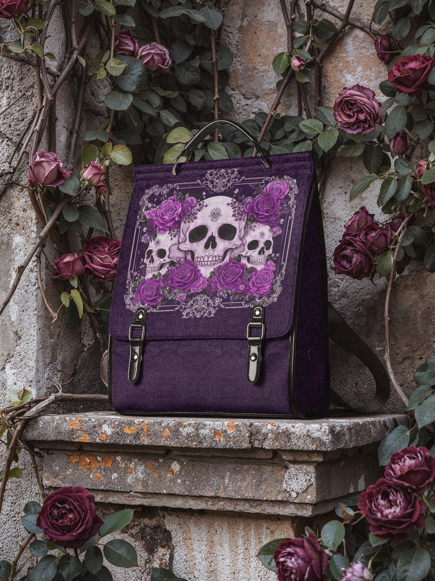 "Bloodrose" Poison Plum Leather Backpack