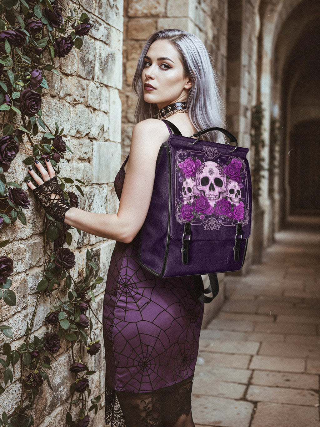 "Bloodrose" Poison Plum Leather Backpack