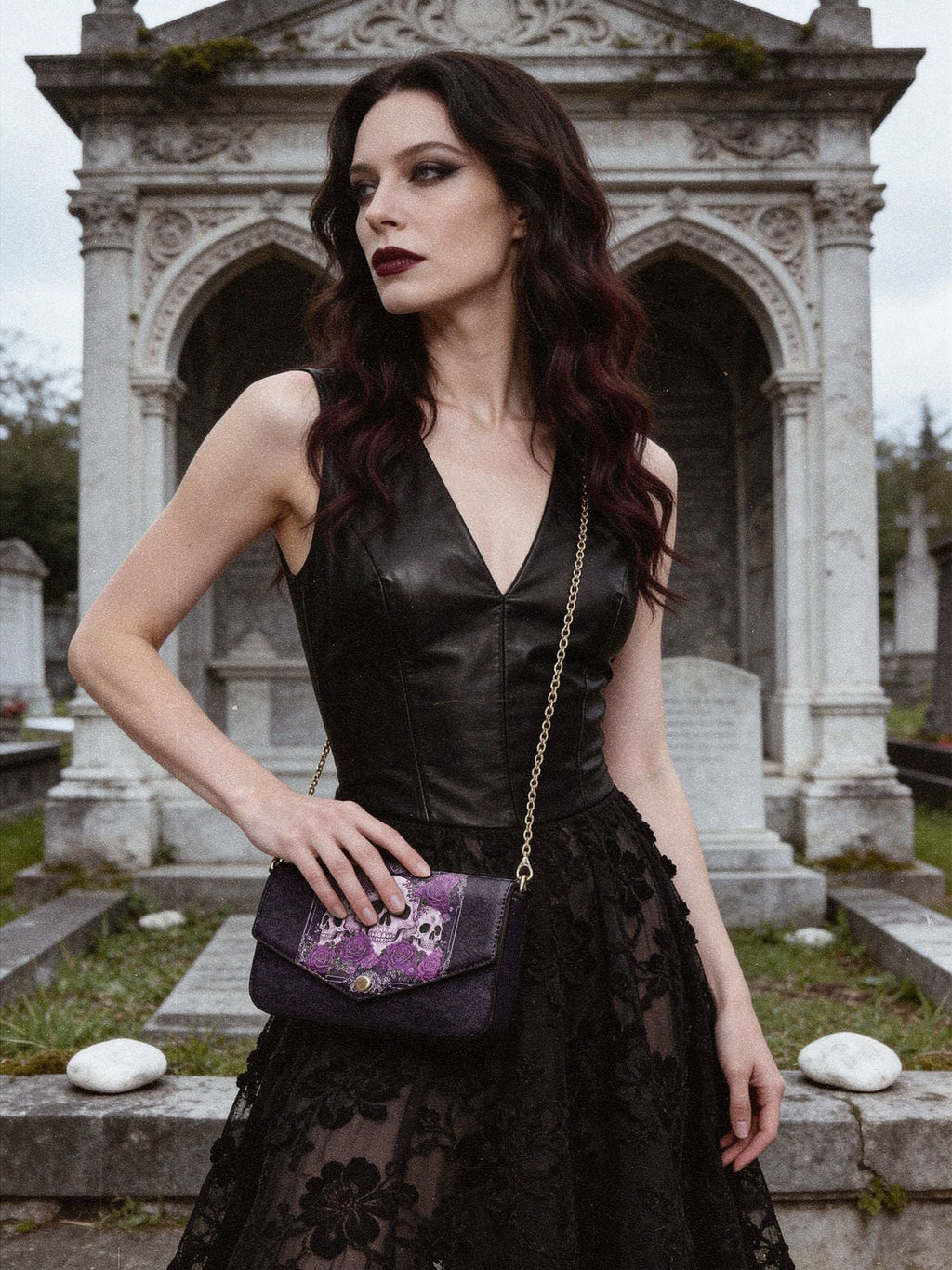 "Bloodrose" Poison Plum Envelope Chain Crossbody Bag