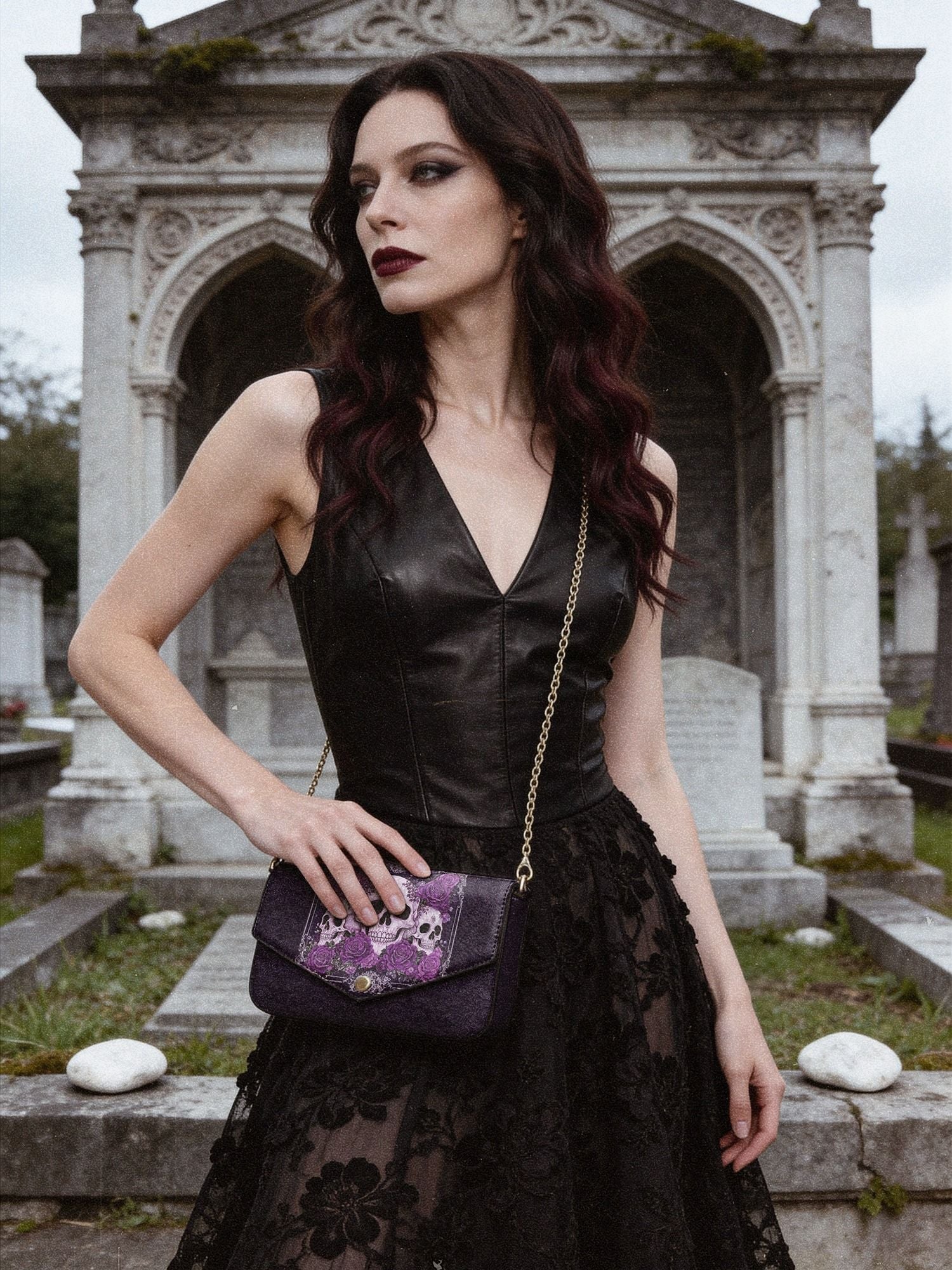 "Bloodrose" Poison Plum Envelope Chain Crossbody Bag