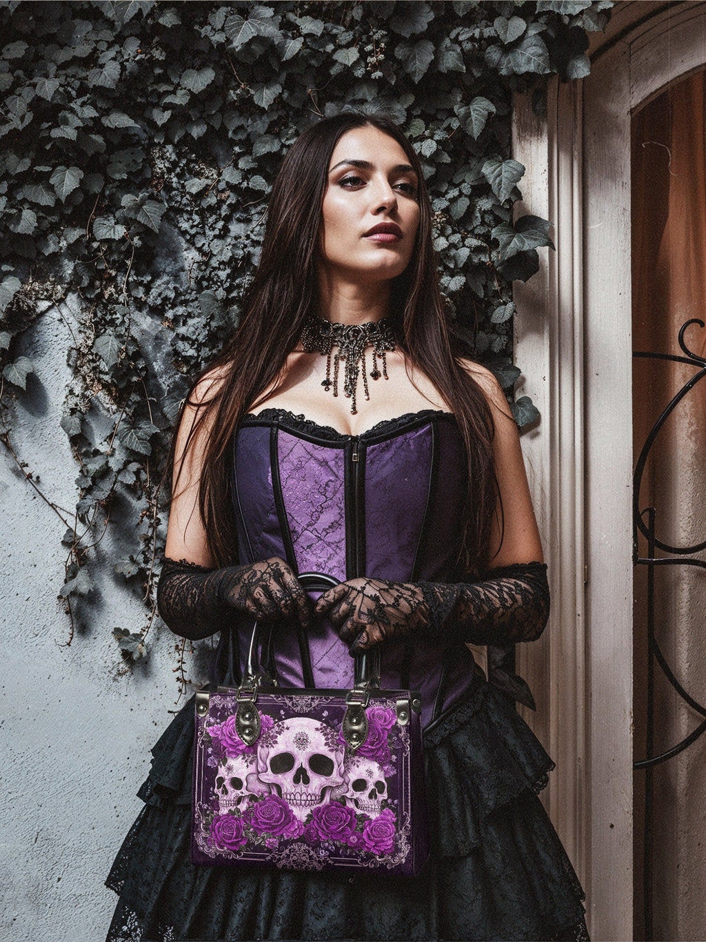 "Bloodrose" Poison Plum - Black Interior - Small Leather Handbag
