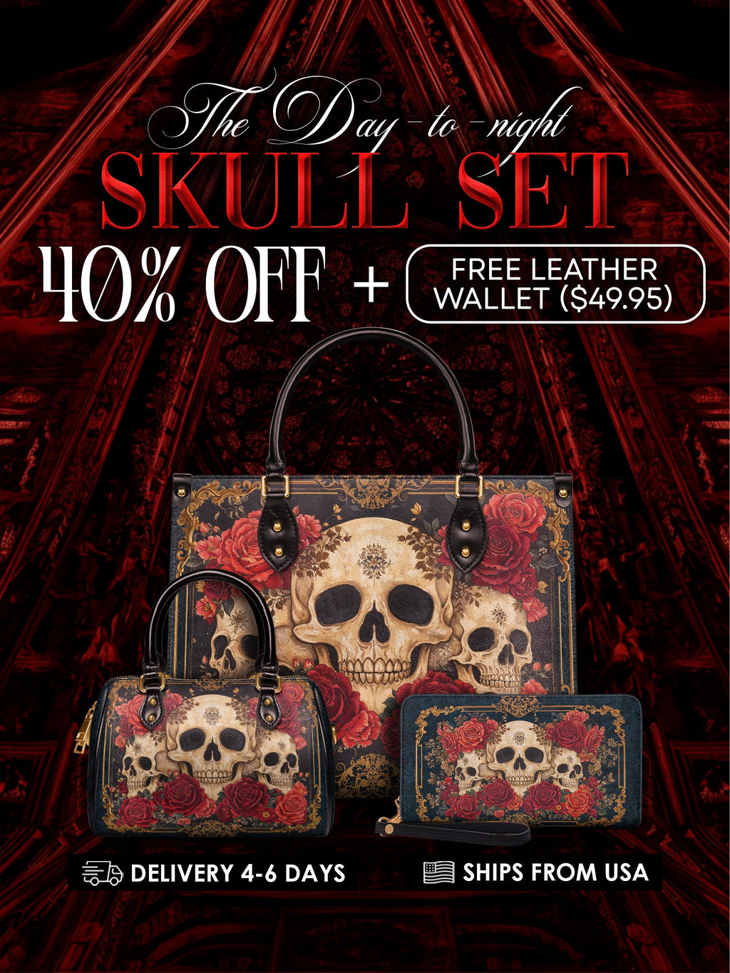 "Bloodrose" The Day-to-Night Skull Set