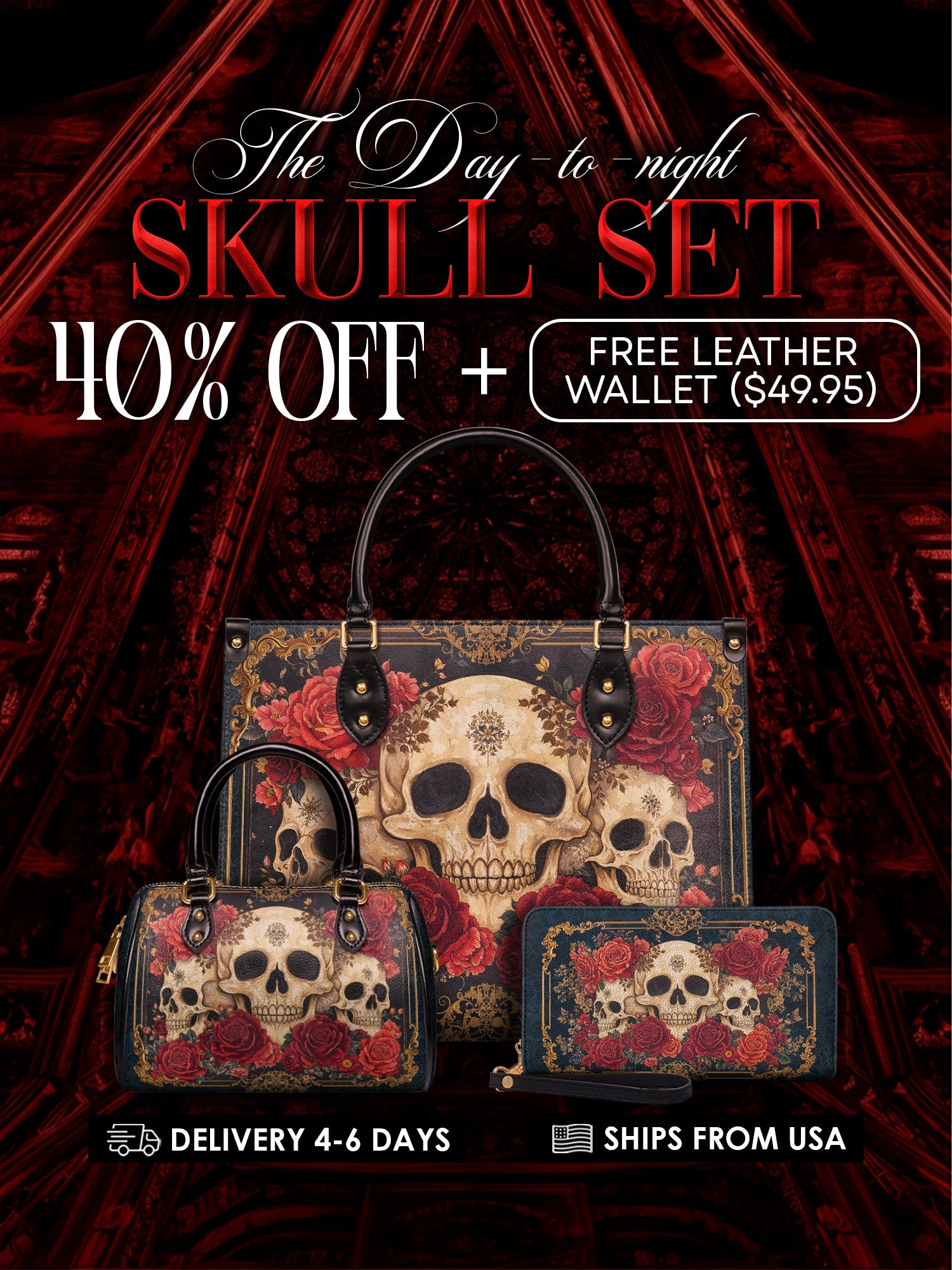 "Bloodrose" The Day-to-Night Skull Set