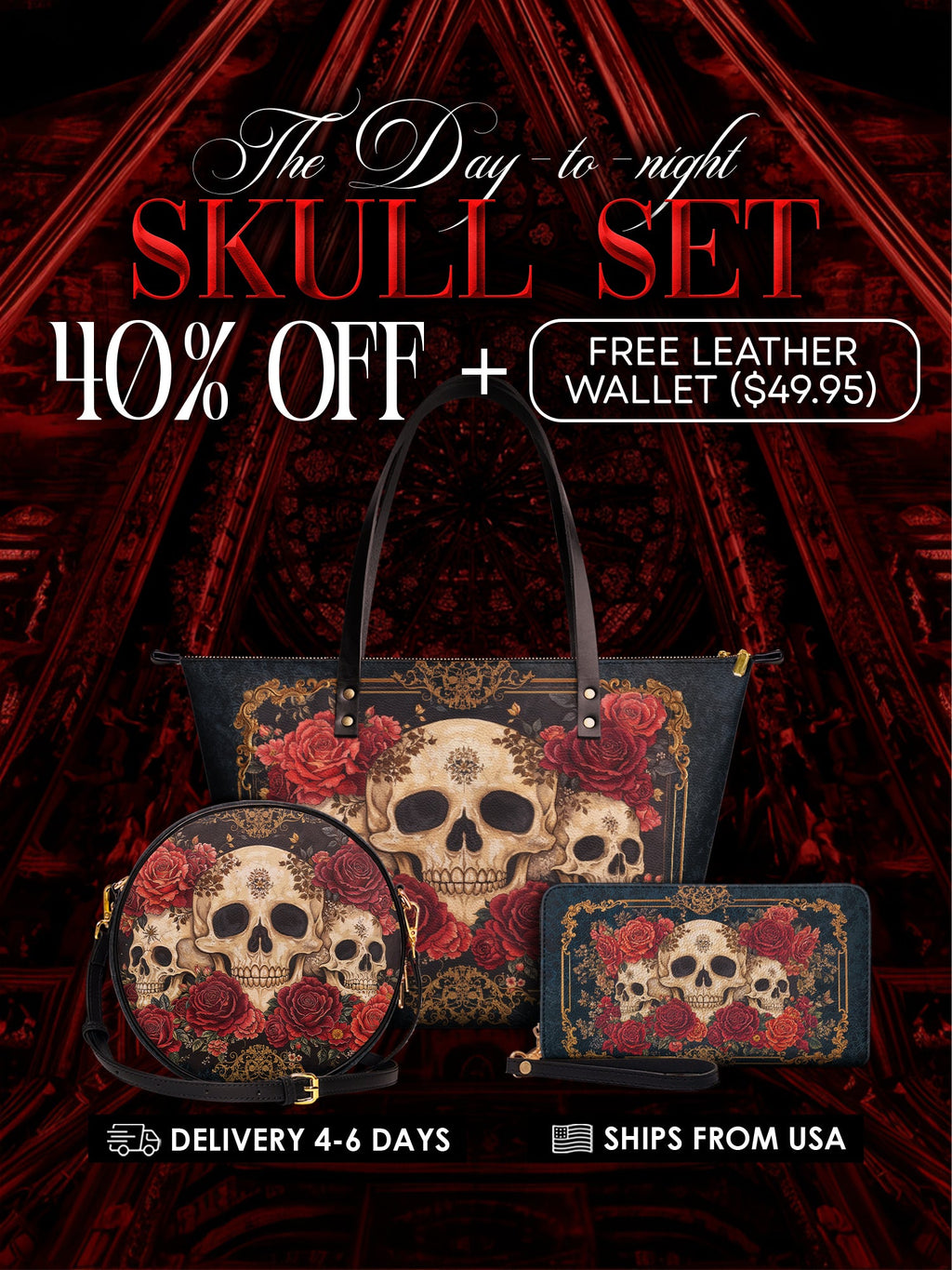 "Bloodrose" The Essentials Day-to-Night Skull Set