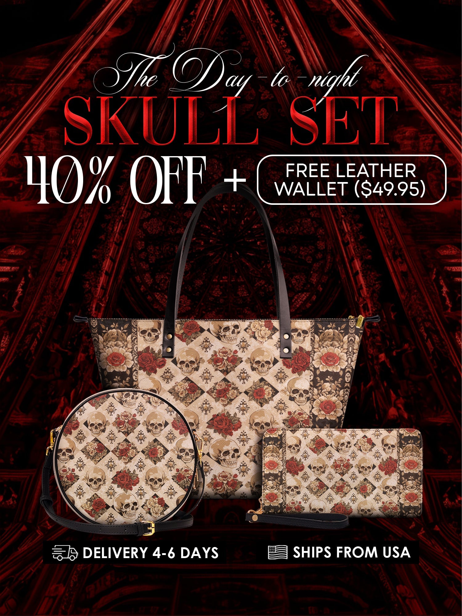 "Mournaire" The Essentials Day-to-Night Skull Set