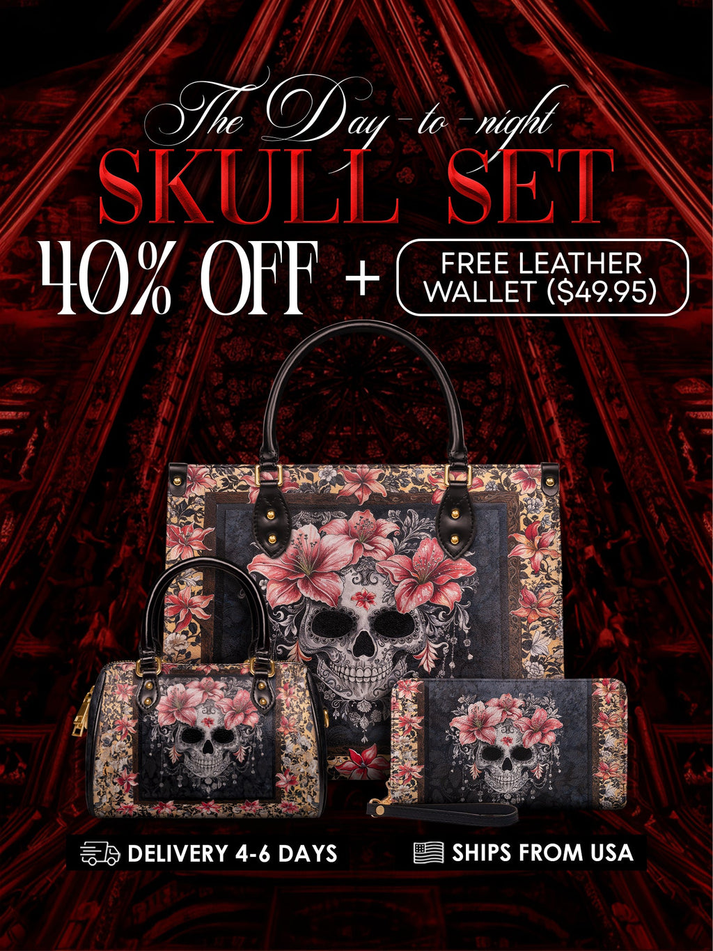 "Roselace" The Day-to-Night Skull Set