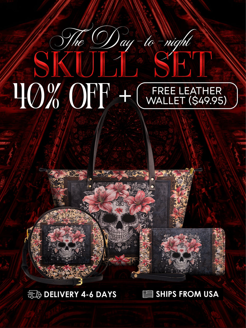 "Roselace" The Essentials Day-to-Night Skull Set